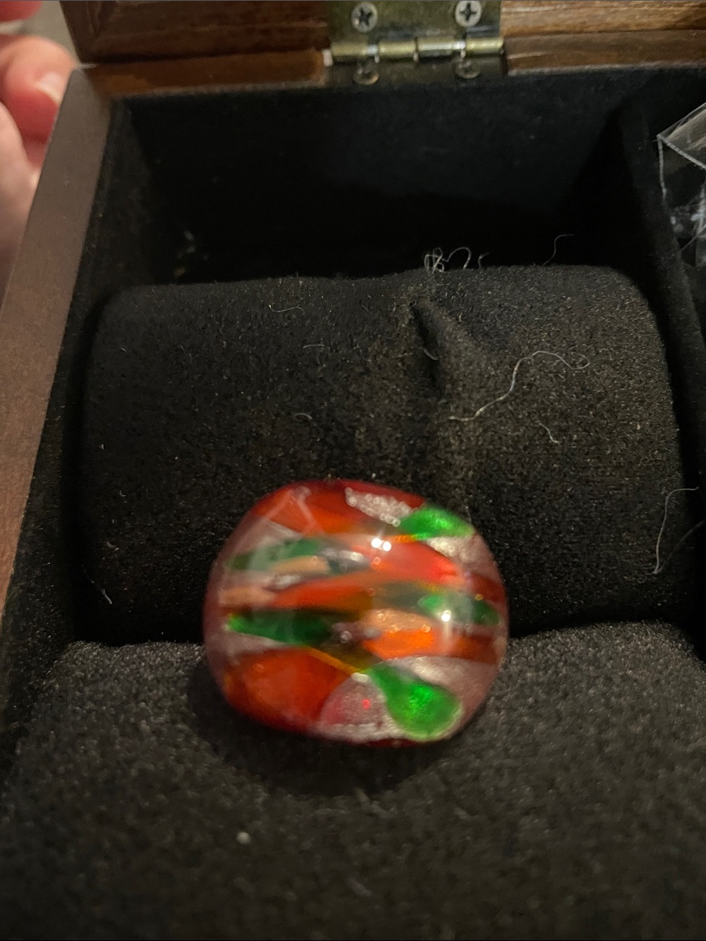 Red & Green Fused Glass Statement Ring